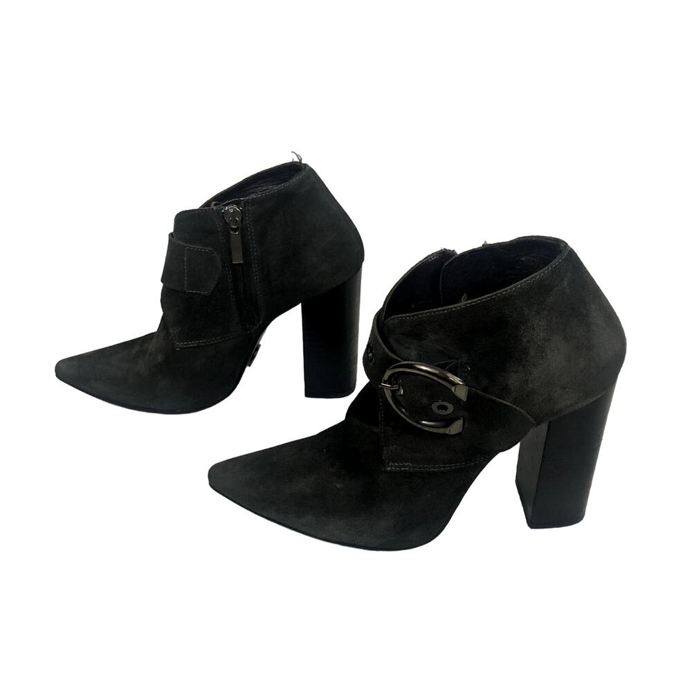 Prada Women's Suede Shoes Block Heel Buckle Pointed Toes Size 40EU/8 USA